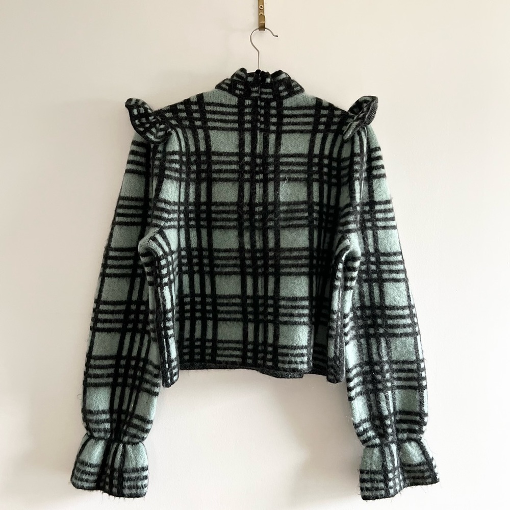 Zara Plaid Ruffle Wool Mohair Blend Sweater - Picture 10 of 11